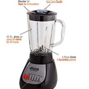 IMUSA USA GAU-80313B Black 10-Speed Blender with Glass Jar 4, 42 oz