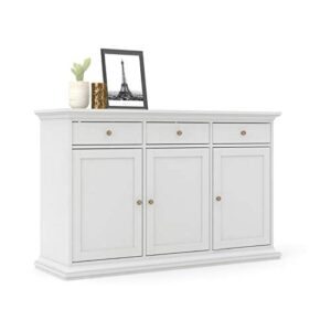 pemberly row contemporary sideboard cabinet, buffet credenza with 3 doors and 3 drawers in white