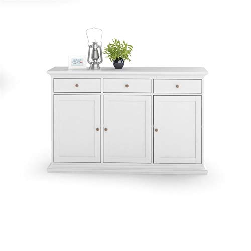 Pemberly Row Contemporary Sideboard Cabinet, Buffet Credenza with 3 Doors and 3 Drawers in White
