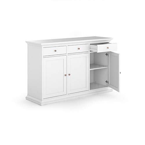 Pemberly Row Contemporary Sideboard Cabinet, Buffet Credenza with 3 Doors and 3 Drawers in White