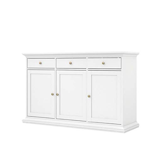 Pemberly Row Contemporary Sideboard Cabinet, Buffet Credenza with 3 Doors and 3 Drawers in White