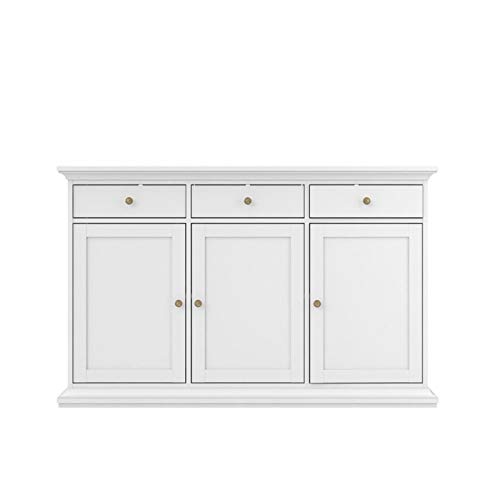 Pemberly Row Contemporary Sideboard Cabinet, Buffet Credenza with 3 Doors and 3 Drawers in White