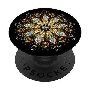 colorful mandala peacock feathers popsockets grip and stand for phones and tablets