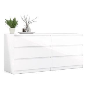 pemberly row modern contemporary 6 drawer wide double bedroom dresser in white high gloss