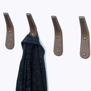 Mid Century Modern Wall Hook, 4 Pcs Wooden Coat Hooks, Peg Rack Bathroom Hanger Rustic Towel Hangers, Black Walnut Wood for Hanging Coats Hats Bags Towels