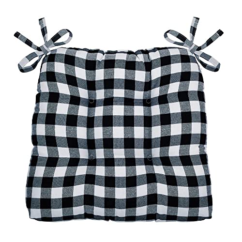 Buffalo Check Tufted Chair Seat Cushions, 2-Pack, Black & White- 16" x 15" x 3" - Comfortable Seat Cover Pad with Stain Repellent Fabric & Ties to Indoor & Ourdoor Chair Styles by Achim Home Decor