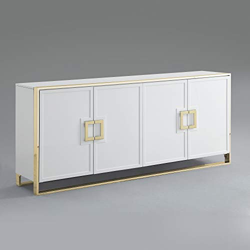 Inspired Home Sideboard - White | Design: Daryl | 4 Doors | Polished Gold Handle and Leg Tip