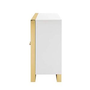 Inspired Home Sideboard - White | Design: Daryl | 4 Doors | Polished Gold Handle and Leg Tip