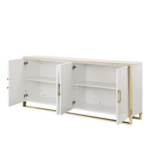 Inspired Home Sideboard - White | Design: Daryl | 4 Doors | Polished Gold Handle and Leg Tip