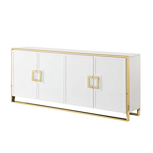 Inspired Home Sideboard - White | Design: Daryl | 4 Doors | Polished Gold Handle and Leg Tip