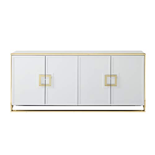 Inspired Home Sideboard - White | Design: Daryl | 4 Doors | Polished Gold Handle and Leg Tip