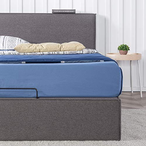 ZINUS Finley Upholstered Platform Bed Frame with Lifting Storage / Hydraulic Lifting Under Bed Storage / No Box Spring Needed / Easy Assembly, Queen