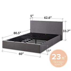 ZINUS Finley Upholstered Platform Bed Frame with Lifting Storage / Hydraulic Lifting Under Bed Storage / No Box Spring Needed / Easy Assembly, Queen