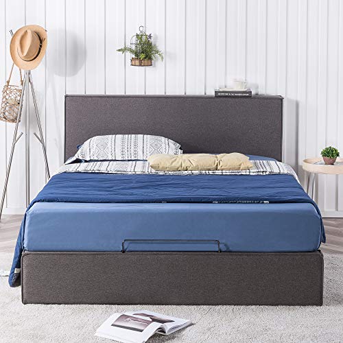 ZINUS Finley Upholstered Platform Bed Frame with Lifting Storage / Hydraulic Lifting Under Bed Storage / No Box Spring Needed / Easy Assembly, Queen