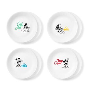 Corelle Vitrelle 8-Piece Salad Plate Set, Triple Layer Glass and Chip Resistant, Lightweight Round Plates and Bowls Set, Disney's Mickey Mouse - The True Original