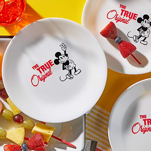 Corelle Vitrelle 8-Piece Salad Plate Set, Triple Layer Glass and Chip Resistant, Lightweight Round Plates and Bowls Set, Disney's Mickey Mouse - The True Original