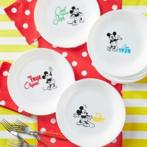 Corelle Vitrelle 8-Piece Salad Plate Set, Triple Layer Glass and Chip Resistant, Lightweight Round Plates and Bowls Set, Disney's Mickey Mouse - The True Original