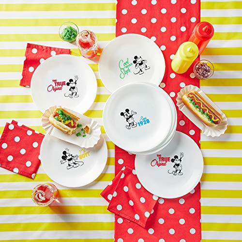 Corelle Vitrelle 8-Piece Salad Plate Set, Triple Layer Glass and Chip Resistant, Lightweight Round Plates and Bowls Set, Disney's Mickey Mouse - The True Original