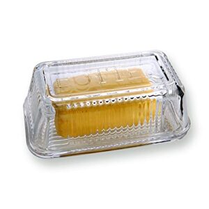 clear glass butter dishes with covers - classic 2-piece design butter keeper - traditional kitchen accessory dishwasher safe