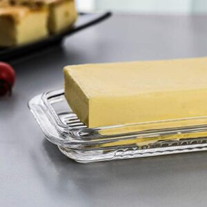 Clear Glass Butter Dishes with Covers - Classic 2-Piece Design Butter Keeper - Traditional Kitchen Accessory Dishwasher Safe