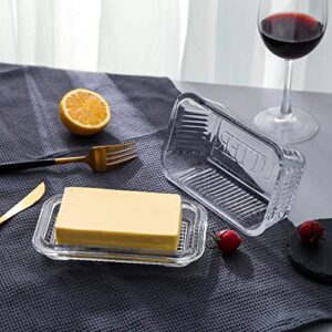 Clear Glass Butter Dishes with Covers - Classic 2-Piece Design Butter Keeper - Traditional Kitchen Accessory Dishwasher Safe