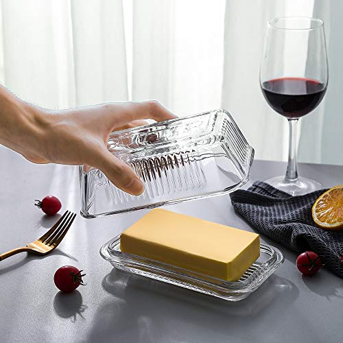 Clear Glass Butter Dishes with Covers - Classic 2-Piece Design Butter Keeper - Traditional Kitchen Accessory Dishwasher Safe