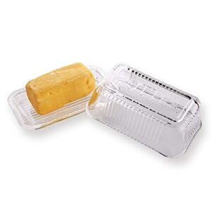 Clear Glass Butter Dishes with Covers - Classic 2-Piece Design Butter Keeper - Traditional Kitchen Accessory Dishwasher Safe