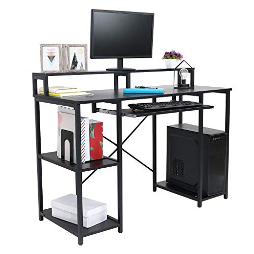 Nihewoo Computer Desk with Storage Shelves,Modern Office Desk Computer Table Studying Writing Desk Home Office Desk Black