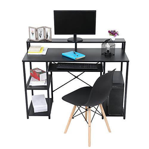 Nihewoo Computer Desk with Storage Shelves,Modern Office Desk Computer Table Studying Writing Desk Home Office Desk Black