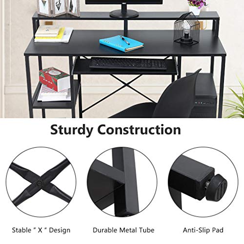 Nihewoo Computer Desk with Storage Shelves,Modern Office Desk Computer Table Studying Writing Desk Home Office Desk Black