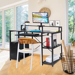 Nihewoo Computer Desk with Storage Shelves,Modern Office Desk Computer Table Studying Writing Desk Home Office Desk Black