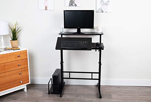 Mind Reader Woodland Collection, Mobile Sit/Stand Laptop Desk with Side Storag Adjustable, Tiltable, Lockable Casters, Portable, X-Large, Black