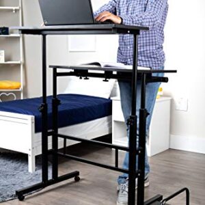 Mind Reader Woodland Collection, Mobile Sit/Stand Laptop Desk with Side Storag Adjustable, Tiltable, Lockable Casters, Portable, X-Large, Black