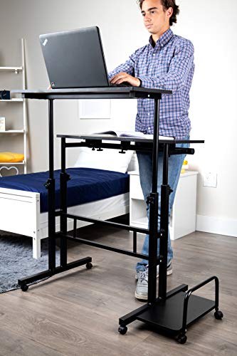 Mind Reader Woodland Collection, Mobile Sit/Stand Laptop Desk with Side Storag Adjustable, Tiltable, Lockable Casters, Portable, X-Large, Black