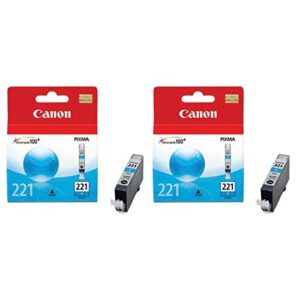 Canon 2 Pack CLI-221C Cyan Color Ink Tank for Select PIXMA IP, MP, MX Series Printers