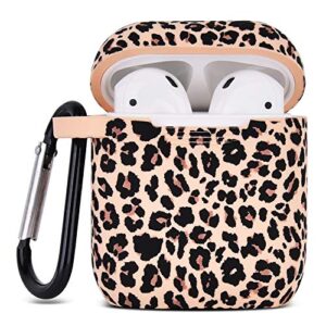 airpod case airspo airpods case cover for apple airpods 2&1 cute airpod case for girls silicone protective skin airpods accessories with keychain (khaki/cheetah)