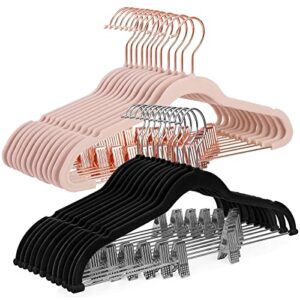 songmics 30 black skirt hangers bundle with 24 light pink pants hangers, 16.7-inch coat hangers with moveable clips, heavy-duty, black and light pink ucrf12b30 and ucrf14pk24