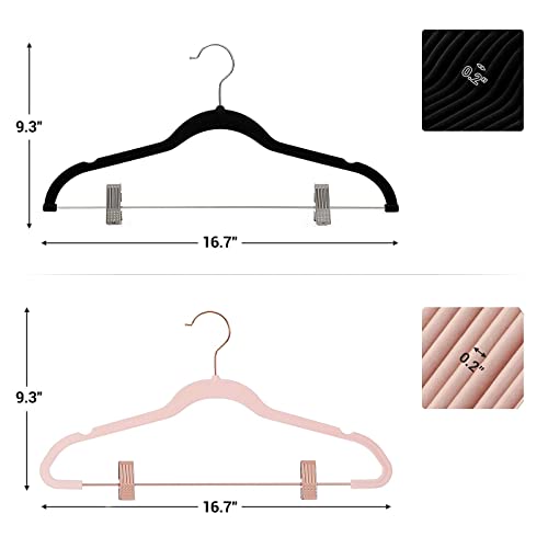 SONGMICS 30 Black Skirt Hangers Bundle with 24 Light Pink Pants Hangers, 16.7-Inch Coat Hangers with Moveable Clips, Heavy-Duty, Black and Light Pink UCRF12B30 and UCRF14PK24