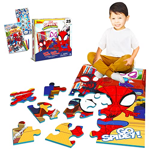 Disney Marvel Spiderman Puzzle Set Marvel Puzzle Bundle - 25 Piece Superhero Foam Puzzle with Spiderman Stickers and Coloring Book (Superhero Puzzles)