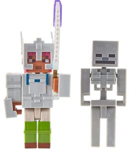 mattel minecraft dungeons 3.25-in figures 2-pk battle figures, adriene and skeleton with battle accessories age 6 and older