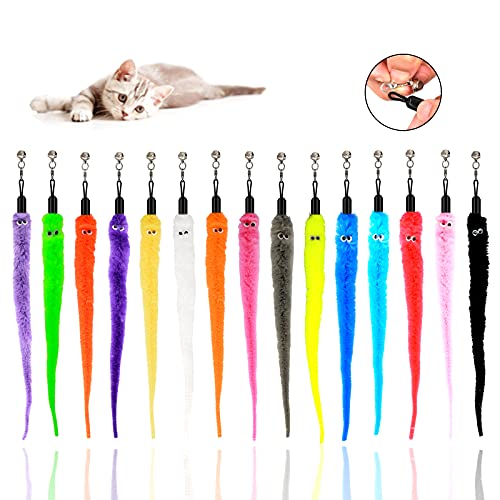 LASOCUHOO Cat Worm Toys, (15 Packs) Interactive Cat Wand Replacement, Cat Wand Refill Attachments for Most Cats Kittens