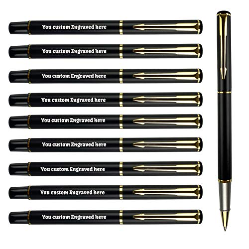 Personalized Pens Ballpoint Pen Medium Point,Engraved with Your Logo or Message Name pens/ Phone Number Metal Body Black ink Perfect for Bank, Office, Hotel Lobbies, Groomsmen Gift 10 PCS/ Pack(Black)