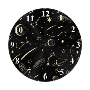hgod designs space round wall clock,cosmic objects on a dark background round wall clock home & garden wall decorative for bedroom office school art(10")