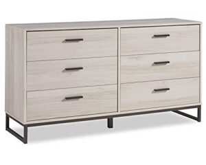 signature design by ashley socalle modern industrial 6 drawer 54" dresser, natural beige