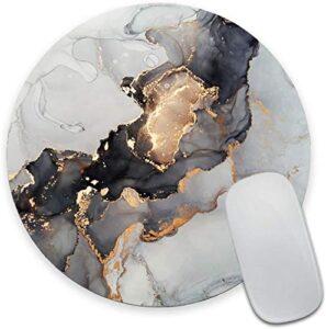 black white gold marble round mouse pad,beautiful mouse mat, cute mouse pad with design, non-slip rubber base mousepad, waterproof office mouse pad, small size 7.9 x 0.12 inch
