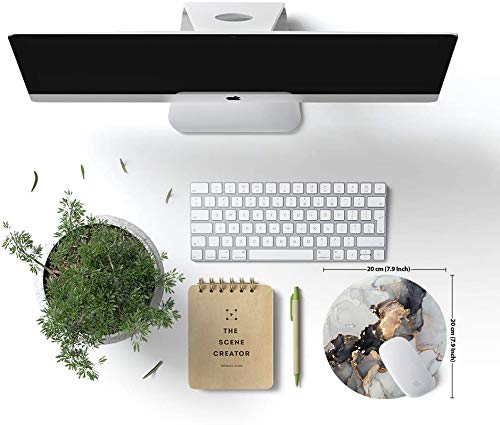 Black White Gold Marble Round Mouse Pad,Beautiful Mouse Mat, Cute Mouse Pad with Design, Non-Slip Rubber Base Mousepad, Waterproof Office Mouse Pad, Small Size 7.9 x 0.12 Inch