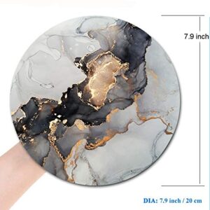 Black White Gold Marble Round Mouse Pad,Beautiful Mouse Mat, Cute Mouse Pad with Design, Non-Slip Rubber Base Mousepad, Waterproof Office Mouse Pad, Small Size 7.9 x 0.12 Inch