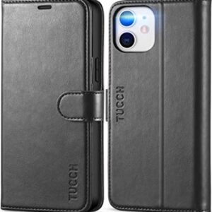 TUCCH Wallet Case for iPhone 12 Pro/iPhone 12 5G, RFID Blocking Card Slot Stand [Shockproof TPU Interior Case] PU Leather Magnetic Protect Flip Cover Compatible with iPhone 12/12 Pro 6.1-inch, Black