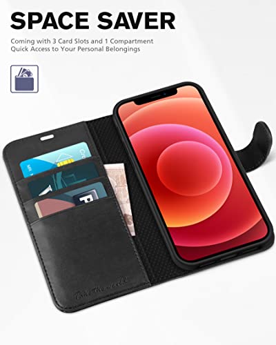 TUCCH Wallet Case for iPhone 12 Pro/iPhone 12 5G, RFID Blocking Card Slot Stand [Shockproof TPU Interior Case] PU Leather Magnetic Protect Flip Cover Compatible with iPhone 12/12 Pro 6.1-inch, Black