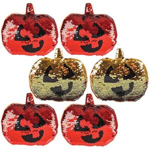 artcreativity 6 pieces flip sequins pumpkin halloween toys, halloween squishy toys, soft stuffed toys with color-changing sequins, fun halloween party favors for kids, halloween goodie bag fillers
